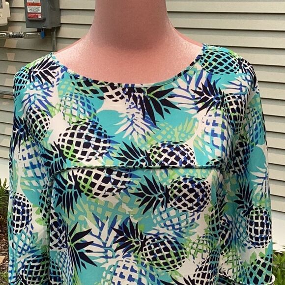 PAPPAGALLO WOMENS THE ASHLYN TOP BLOUSE PINEAPPLE PRINT BELL SLEEVES EXTRA LARGE - Picture 7 of 8